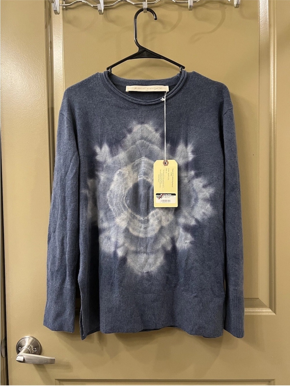 Raquel Allegra Navy and White Tie-Dye Crewneck Sweater